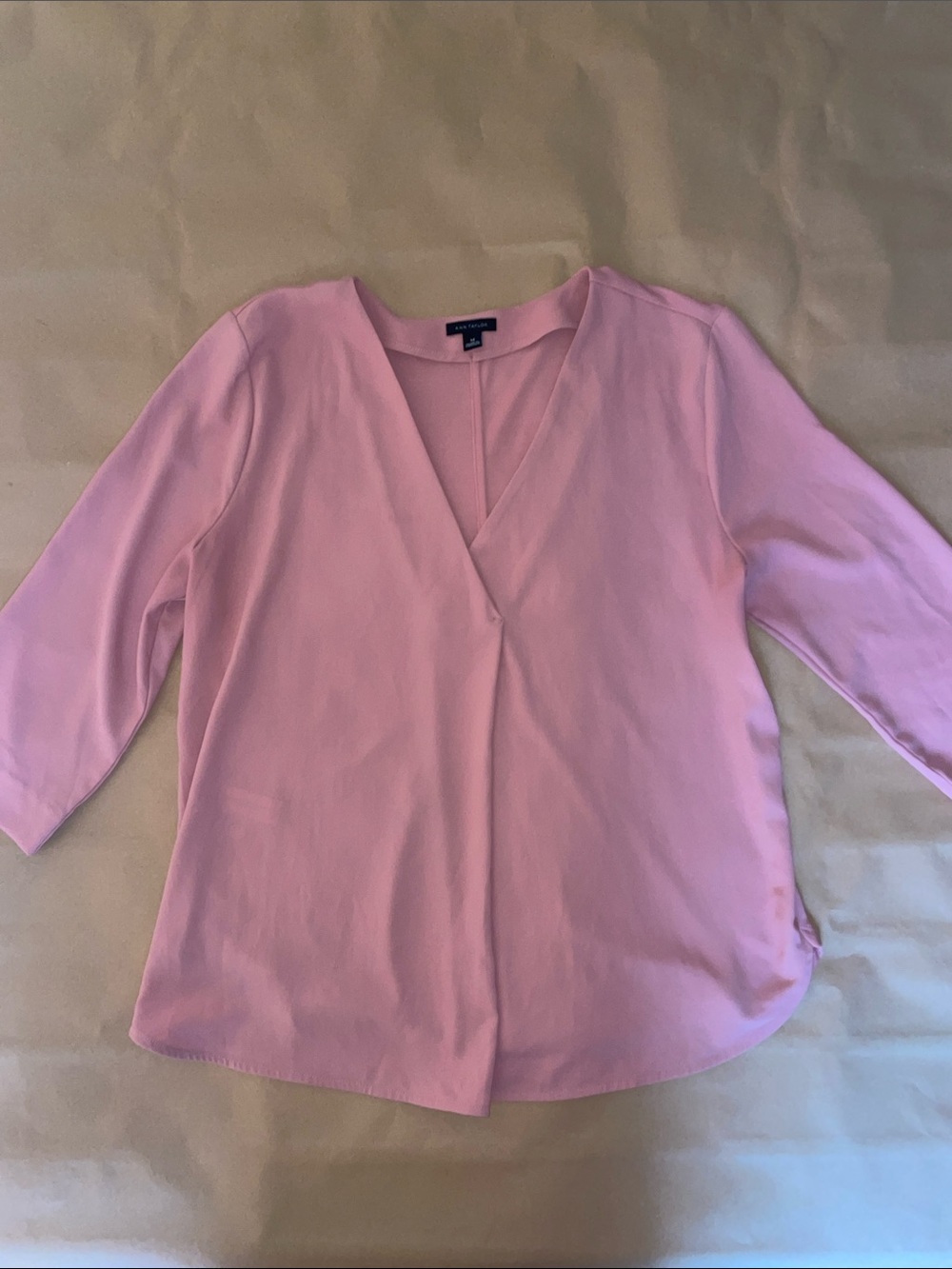 Ann Taylor Soft Pink V-Neck Three-Quarter Sleeve Blouse